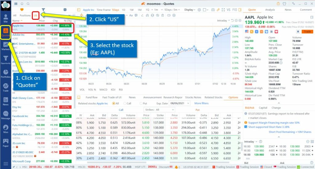 How to trade option on Moomoo desktop (1)