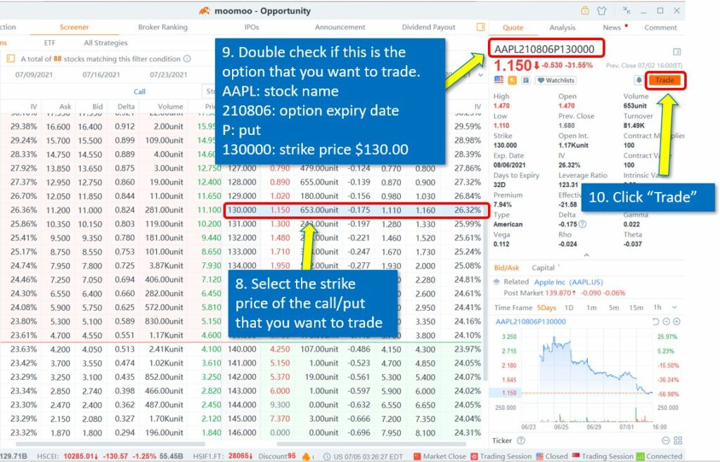 How to trade option on Moomoo desktop 