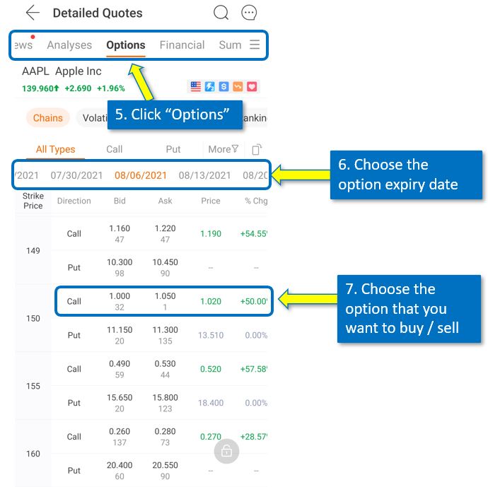 How to trade option on Moomoo mobile 