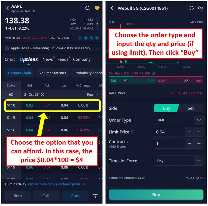 Webull - How to buy option