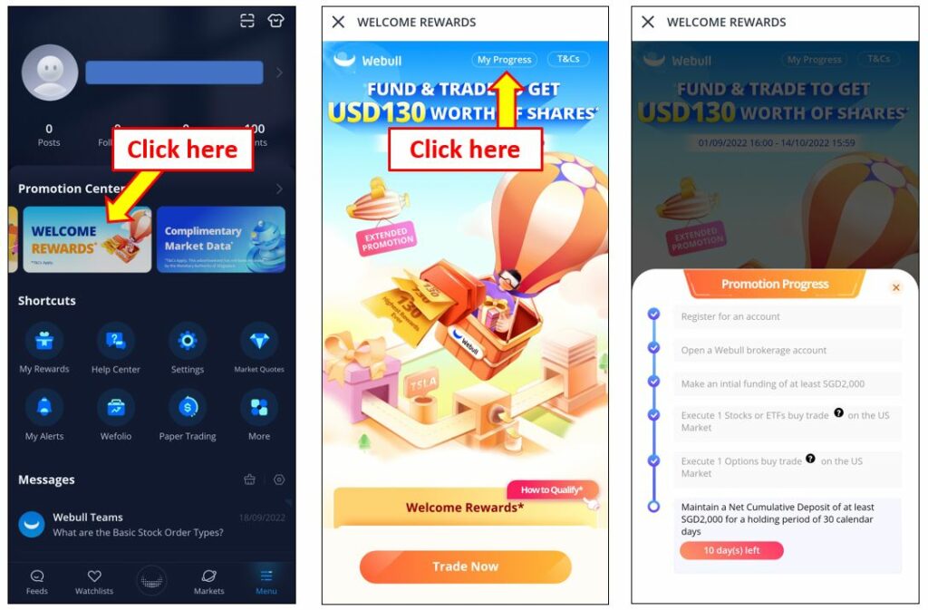 webull welcome rewards - checking progress